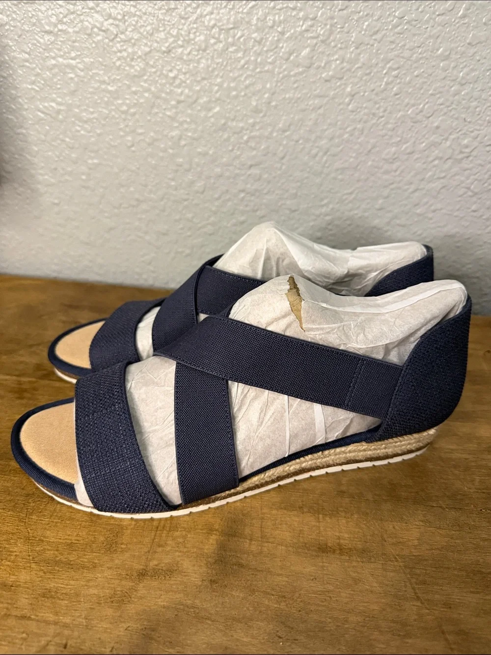 Kelly & Katie Women's Navy Crisscross Wedge Sandals size 9.5